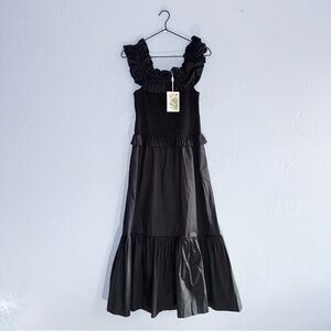 Caroline Constas Elegant Black Ruffled Midi Dress Size Medium